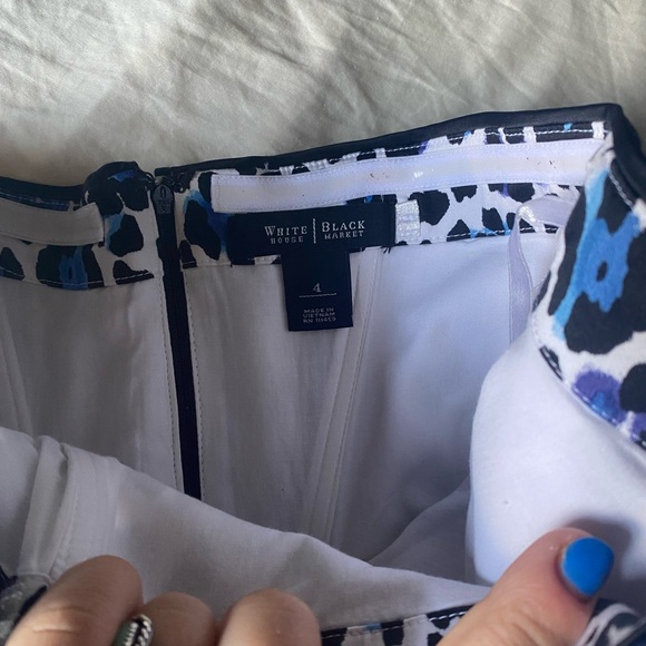 White House Black Market Strapless Top with Blue and Black Pattern - Picture 2 of 4